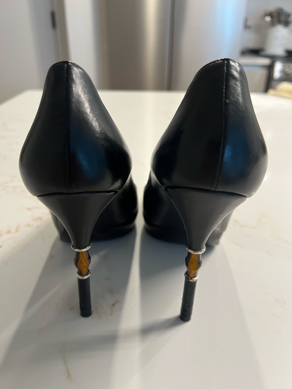 Gucci bamboo Black Leather Platform Stiletto Heels with Sculpted Heel Detail - Picture 4 of 6